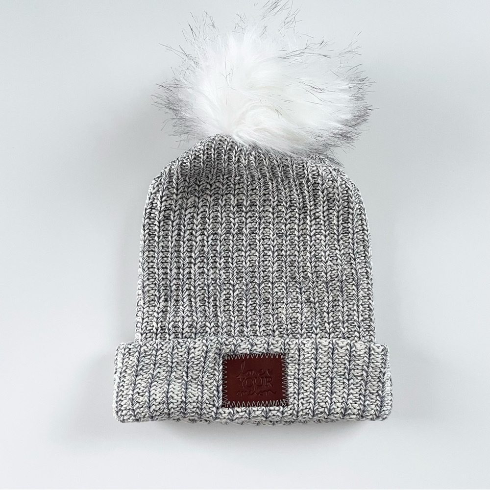 Love Your Melon Navy Speckled White Pom Beanie